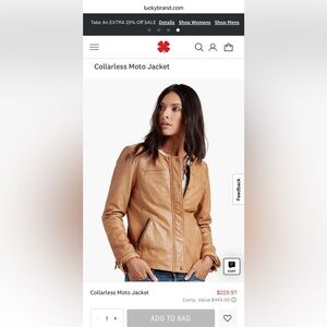 Lucky Brand Camel Collarless Moto Jacket
